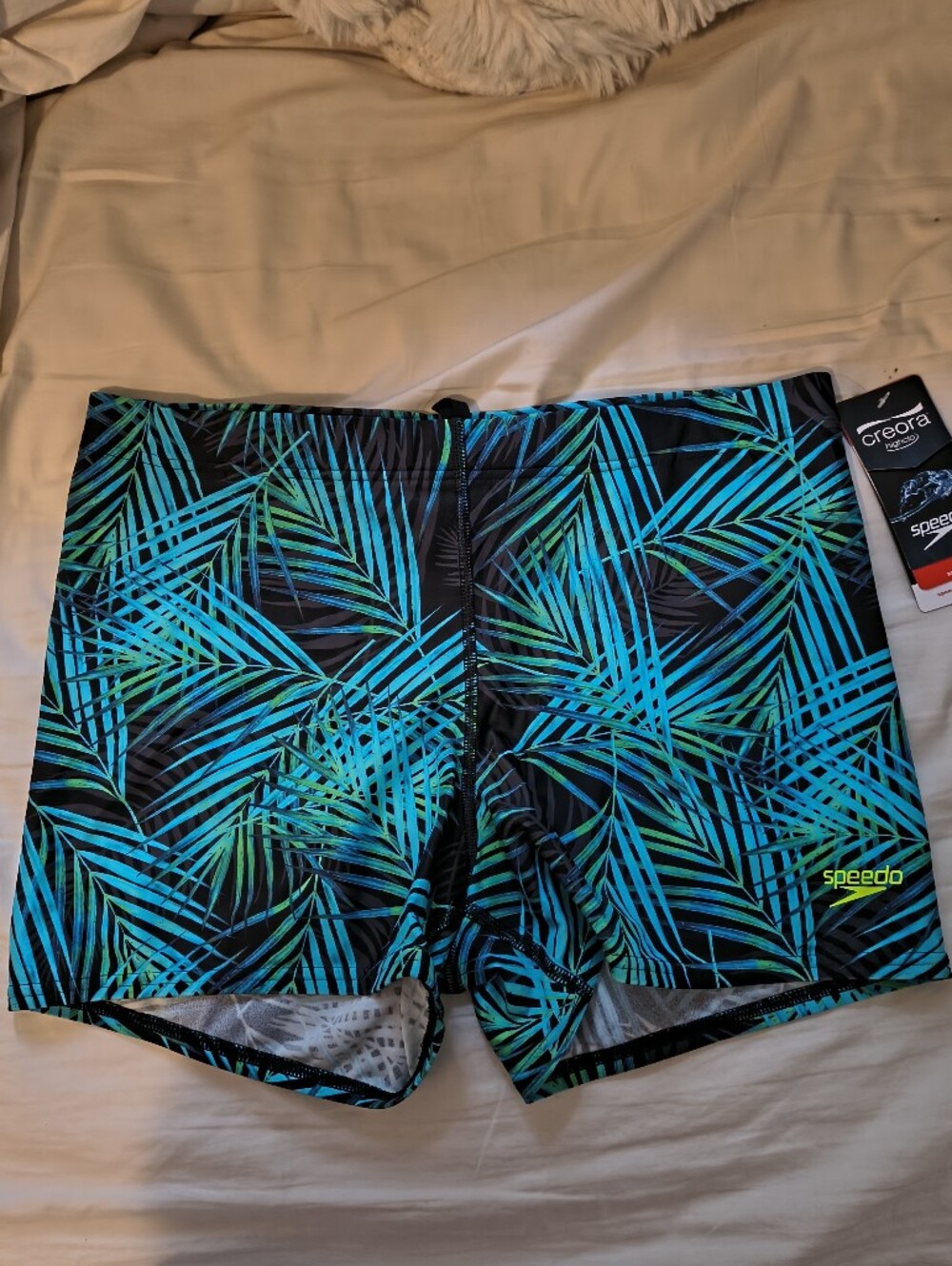 Speedo Men’s Teal and Green Palm-Print Swim Trunks